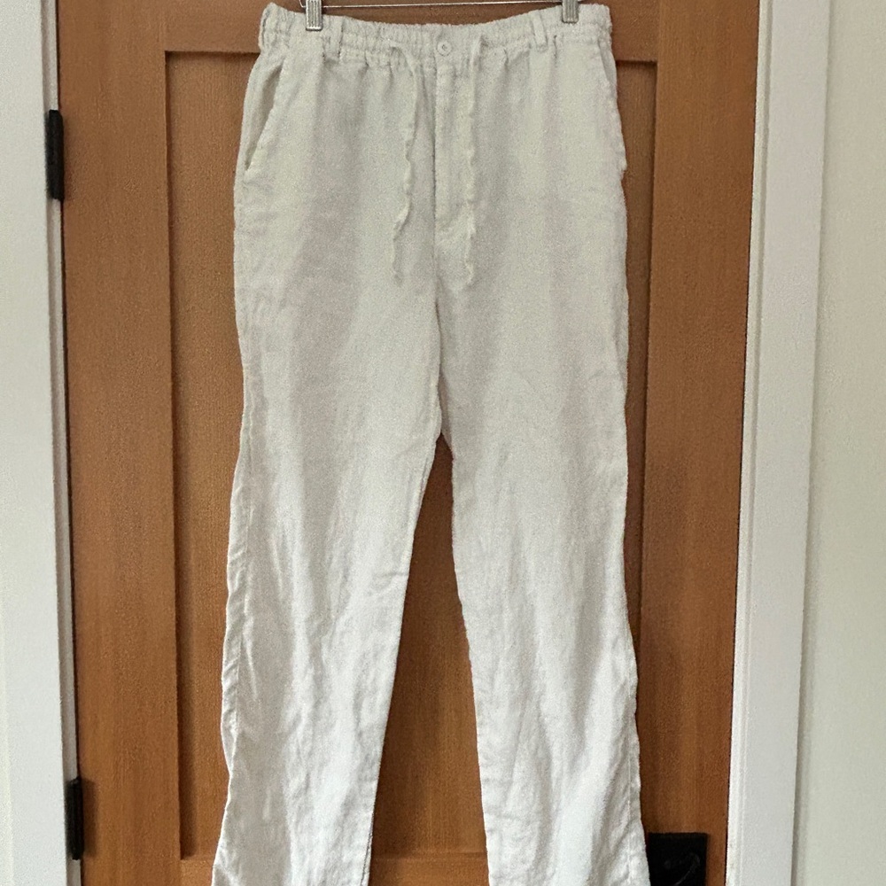 Drawstring White Linen Pants